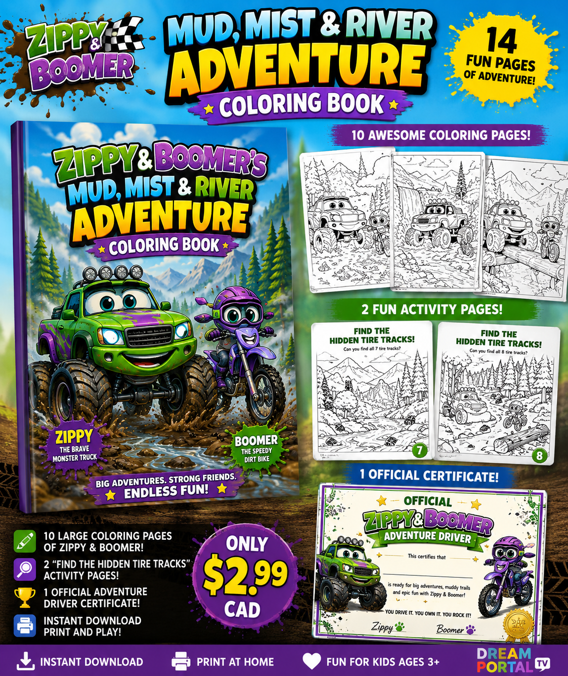 🏁✨Zippy & Boomers Adventure & coloring Book 📚🌟🏁